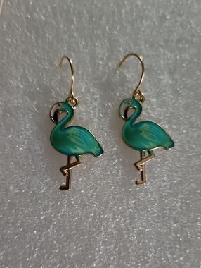 Hand Crafted Teal Flamingo Dangle Earrings with Gold Accents